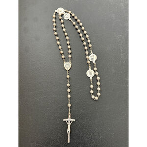Vintage Sterling Silver Carved Etched Metal Roses Prayer Beads Rosary Crucifix